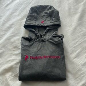 Gray Peak Performance Hoodie with Pink Logo S